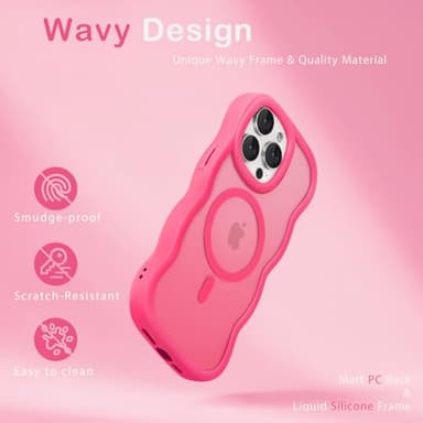 Amzfield Magnetic for iPhone 14 Pro Max Case, Compatible with Magsafe Wavy Frame Cute Translucent Matte Hard Back Silicone Bumper Shockproof Phone Case for iPhone 14 Pro Max Women Girls, Hot Pink - Image 5
