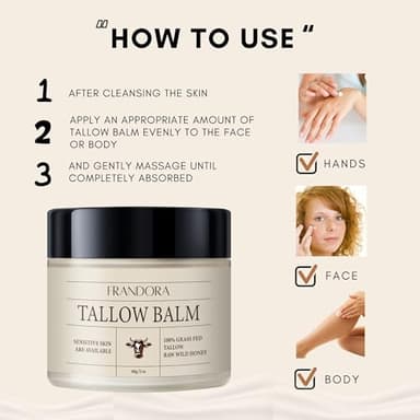 FRANDORA Beef Tallow and Honey Balm for Skin, All-Natural Moisturizer for Face and Body, Hydrating Grass-Fed Beef Tallow & Raw Wild Honey Blend - Image 4