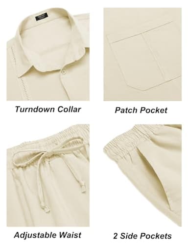 COOFANDY Mens Linen Sets 2 Piece Long Sleeve Button Down Cuban Shirt and Pants Set Summer Beach Set Outfits - Image 5