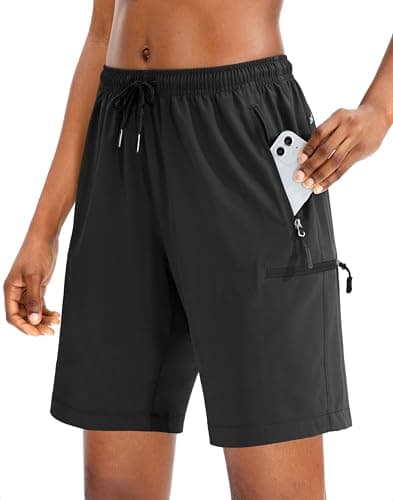 SANTINY Women's 5''/ 7''/9'' Hiking Cargo Shorts Quick Dry Lightweight Summer Shorts for Women Athletic Golf Zipper Pockets(Black_M) - Image 1