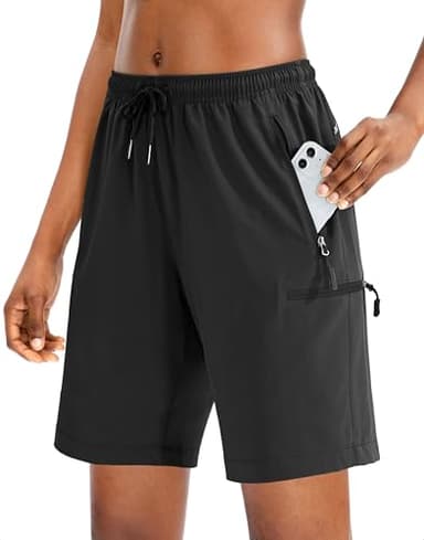 SANTINY Women's 5''/ 7''/9'' Hiking Cargo Shorts Quick Dry Lightweight Summer Shorts for Women Athletic Golf Zipper Pockets(Black_M) - Image 1