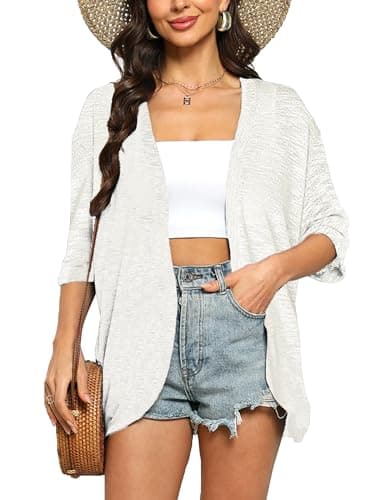Yekaty Short Sleeve Summer Lightweight White Cardigans for Women Light Jacket White Sweater Cardigan - Image 1