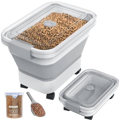 DDMOMMY 20-23 Lbs Dog Food Storage Container, Collapsible Dog Food Container with Transparent Airtight Lid,Multifunctional Pet Food Storage Container for Dog Cat,Rice,Flour,Pet Food Scoop and Dog Bowl - Image 1