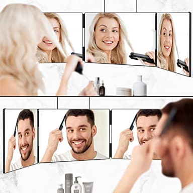 OLIBUY 3 Way Mirror with 10X Magnification, Three Way Mirror for Hair Cutting Shaving and Braiding, Height Adjustable with Two Hold Nails, 360 Viewing Angle, Clear Anti-Fog HD Glass - Image 2