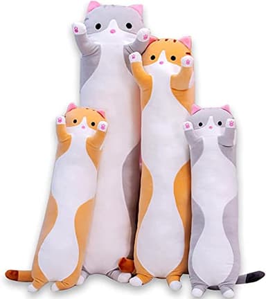 Cute Cat Plush Long Body Pillow Cuddle Cartoon Stuffed Animals Cat Plushie Soft Doll Pillows Gifts for Kids Girls (Gray, 51 Inches), 1 Count (Pack of 1) - Image 1