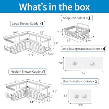 Youvip Adhesive Corner Shower Caddy - No Drilling Wall Mounted Shower Shelves-Rustproof, Organizer for Bathroom with Soap Holder. Silver - Image 2