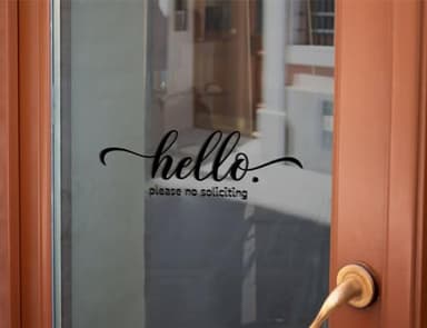 ZLKAPT Hello, No Soliciting Front Door Vinyl Decal -3.5X10" Polite Greeting and No Salesmen Sign (Black) - Image 2