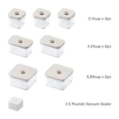 VAKUEN Premium Airtight Food Storage Container. Special Edition Mercury Color 8P/Set. 7pcs Container and Vacuum Sealer. Patented Double Silicone Lining, 100% Leak Proof, BPA-FREE - Image 6
