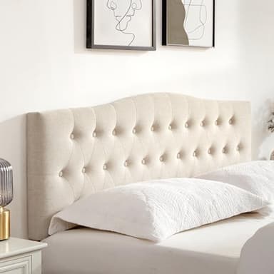 Huatean Home Tufted Upholstered Headboard Queen Size, Sturdy and Durable Solid Wood Bed headboard, Fabric Headboard Adjustable Height from 37” to 51”, Modern Button Diamond Design Head Board, Beige - Image 6