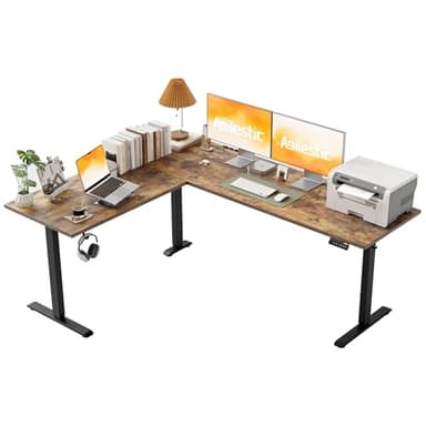 Agilestic L-Shaped Standing Desk Adjustable Height, Electric Corner Standing Desk, Sit Stand Up Desk, 75x61 inch Sit Stand Computer Table, Rustic Brown - Image 1