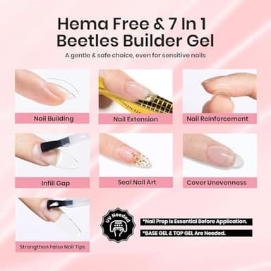 Beetles Builder Gel HEMA-Free-Sheer Breeze 0.5 oz 7 in 1 for Building Apex Strengthening Thickening Extension DIY Salon at Home for Beginner Sensitive Nails,Clear Builder Nails Gel Kit,UV Lamp Needed - Image 4