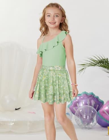 GRACE KARIN Girls Swimsuits Size 6 One Piece Green Off Shoulder Bathing Suit Swim Beach Wear - Image 5