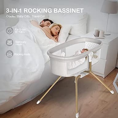 ANGELBLISS 3 in 1 Baby Bassinet, Rocking Bassinets Bedside Sleeper, One-Second Convert Travel Portable Bassinet Newborn Baby (White) - Image 4
