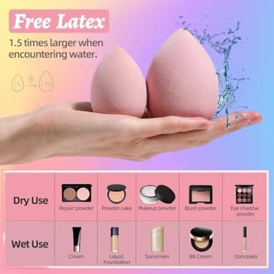 Makeup Sponge Set BS-MALL with Storage Case 7 Pcs for Liquid, Cream, and Powder,SAVE Foundation with 1 Mini Makeup Sponge For Travel Daily Use (A-Pink） - Image 3