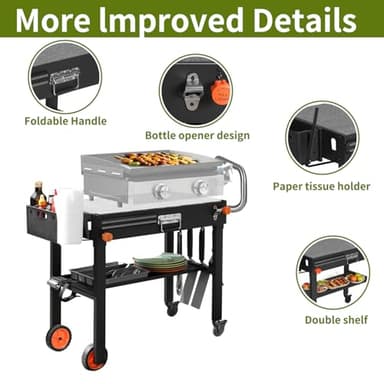 LKVHV Portable Outdoor Grill Table, Blackstone Grill Stand Solid and Sturdy 31"W x 17"D, Movable Kitchen Cooking Prep BBQ Cart with Wheels, Folding Cart for Ninja, Blackstone Griddle 17"/22" etc - Image 6