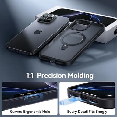 CASEKOO Ultra-Magnetic Stand for iPhone 16 Pro Case [Military Drop Protection] [Compatible with MagSafe] Shockproof Translucent Matte Slim Ring Holder Case for iPhone 16 Pro 6.3", Black - Image 8