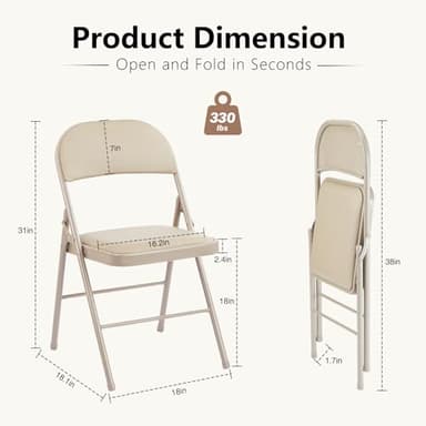DUMOS 6 Pack Leather Padded Folding Chair, Indoor Outdoor Portable Stackable Commercial Seat with Steel Frame, Capacity for Home, Office, Party, Comfy, Kahki - Image 6