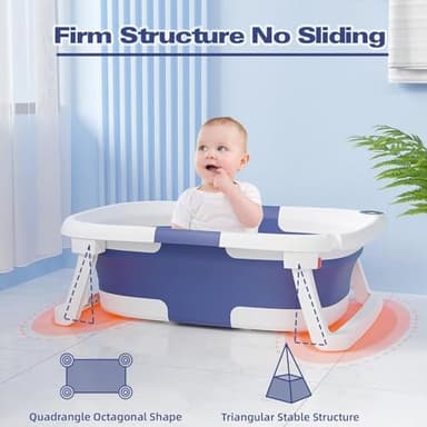 napei Collapsible Baby Bathtub,Baby Bath Tub with Soft Cushion & Thermometer,Baby Bathtub Newborn to Toddler 0-36 Months,Portable Travel Baby Tub - Image 6