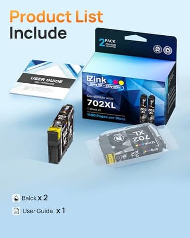 E-Z Ink Remanufactured Ink Cartridge Replacement for Epson 702XL Black Ink Cartridge T702XL 702 T702 Ink to use with Workforce Pro WF-3720 WF-3730 WF-3733 Printer (2 Pack, Black) - Image 6