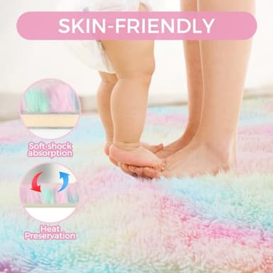 Fluffy Colorful Rug for Living Bedroom, Rainbow Fluffy Soft Plush Area Rugs for Girls Bedroom, Fuzzy Nursery Rug for Baby's Toddler's，Clorful Room Decor for Teenage, Easy-Cleaning, Non Shedding, 3X4 - Image 4