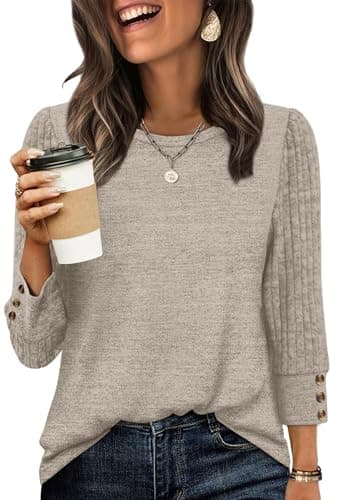 Womens Tops Fall Outfits for Women 2025 Early Fall Fashion Must Haves Comfiest Airport Outfits Long Sleeve Shirts for Women Sweaters Chocolate Brown Fall Clothes Trendy Business Casual Plus Size - Image 1