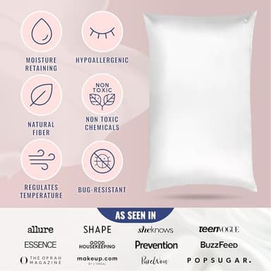 Blissy Silk Pillowcase - 100% Pure Mulberry Silk - 22 Momme 6A High-Grade Fibers - Pillow Cover for Hair & Skin - Regular, Queen & King with Hidden Zipper (Standard,Blissy White) - Image 5