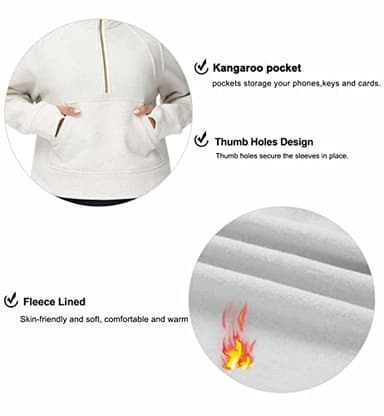 THE GYM PEOPLE Women's Half Zip Pullover Sweatshirt Fleece Stand Collar Crop Sweatshirt with Pockets Thumb Hole Off-white - Image 5