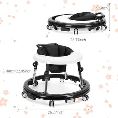 TreeCute Baby Walker Foldable with 9 Adjustable Heights, Baby Walker with Wheels Portable, Infant Toddler Walker for Baby Boy Girls 6-18 Months - Image 4
