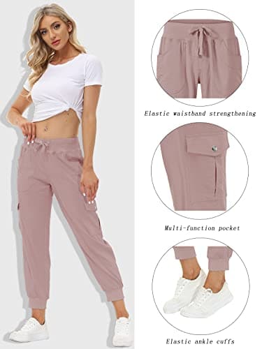 MoFiz Hiking Cargo Pants for Women with Pockets Lightweight Quick Dry Athletic Outdoor Summer Travel Casual Joggers Sweatpants Dusty Pink L - Image 2
