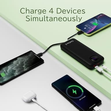 GrnOas.E Power Bank,10000mAh 22.5W Max Portable Charger Built in Cables，4 Outputs 2 Inputs External Phone Powerbank,5V/3A Fast Charging Travel Charger for iPhone Android iPad,(Pearl Black) - Image 3