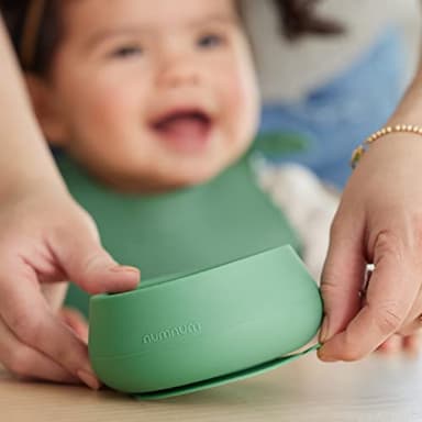 NumNum Suction Bowls for Babies & Toddlers, Extra Strong Non-Slip Suction, 100% Food-Grade Silicone, BPA-Free, Microwave & Dishwasher Safe, Baby-Led Weaning Bowls for 4+ Months, 2-Pack Blue/Green - Image 4