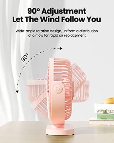Gaiatop USB Desk Fan, 5.5 Inch Small Quiet Powerful 3 Speeds 90° Rotate, Personal Mini Portable Desktop Table Fans, Cooling for Home Office Car Travel Indoor Outdoor Pink - Image 6