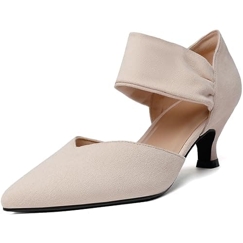 RIBONGZ Low Heels for Women Closed Toe Nude Kitten Heels Pointed Toe Sexy Slip on Pumps Bridal Party Dressy Shoes 12 - Image 1