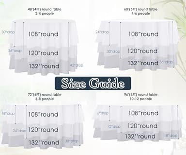 Round Tablecloth,6 Pack 120inch Stain and Wrinkle Resistant Polyester Table Cloth,Decorative Fabric Table Cover for Kitchen,Dinning,Party,Wedding Round(White - Image 4