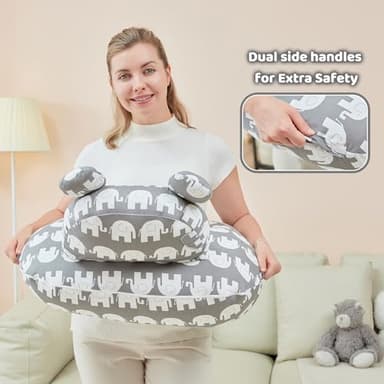 lasoftan Nursing Pillow for Breastfeeding, Breast Feeding Pillow for Mom Support, Adjustable Waist Strap and Removable Cotton Cover, Elephant - Image 4
