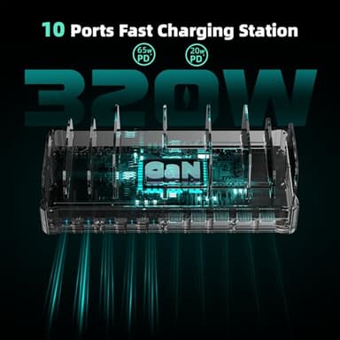 320W Charging Station for Multiple Devices, Zobirez 10-Port USB C Fast Charger Stations for MacBook, iPhone, Android Cell Phone, iPad, Tablet, Family Multi-Device Organizer Charging Dock, White - Image 3