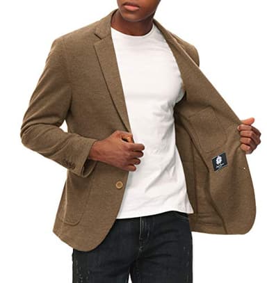 PJ PAUL JONES Casual Knit Blazer Notched Lapel Two Button Sport Coat Jackets for Men Brown 2XL - Image 2