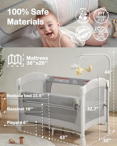 Joybai 4 in 1 Baby Bassinet Bedside Sleeper, Baby Bedside Crib 5 Functions, Bedside Sleeper, Bassinet Crib, Changing Station for Newborn Baby - Image 7