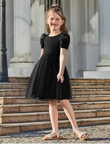 Arshiner Toddler Girls Party Dress Formal Church Short Sleeve Tutu Tulle Summer Girl Dresses Black 4t - Image 4