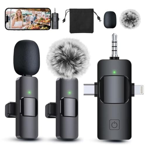 PQRQP 3 in 1 Professional Wireless Lavalier Microphone for iPhone, Android, Camera, Wireless Mini Microphones, Crystal Clear Sound Quality for Recording, Live Streaming, YouTube, TikTok, Elegant Black - Image 1