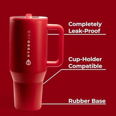 HydroJug Traveler - 40 oz Water Bottle with Handle & Flip Straw - Fits in Cup Holder, Leak Resistant Tumbler-Reusable Insulated Stainless Steel & Rubber Base - Gifts for Women & Men, Alumni Red - Image 2