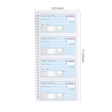 Zzrywuty Money and Rent Receipt Book with Cardboard Insert,2-Part Carbonless,5.3”x11.2” Spiral Bound,200 Sets per Book,4 Receipts per Page for Office Supplier,Rent and Cash Transaction - Image 2