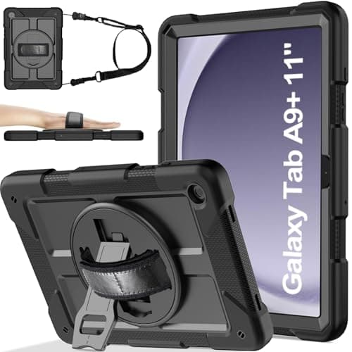 BMOUO for Samsung Galaxy Tab A9+ Plus Case 11" 2023 (SM-X210/X216/X218), Shockproof Galaxy Tab A9 Plus Case with Rotating Stand and Hand/Shoulder Strap, Black - Image 1