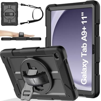 BMOUO for Samsung Galaxy Tab A9+ Plus Case 11" 2023 (SM-X210/X216/X218), Shockproof Galaxy Tab A9 Plus Case with Rotating Stand and Hand/Shoulder Strap, Black - Image 1