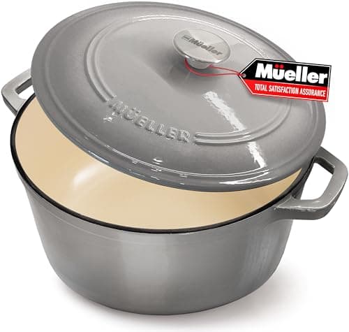 Mueller 6 Quart Enameled Cast Iron Dutch Oven, Heavy-Duty Casserole and Braiser Pan with Lid and Knob, Safe for All Cooktops - Image 1