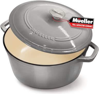 Mueller 6 Quart Enameled Cast Iron Dutch Oven, Heavy-Duty Casserole and Braiser Pan with Lid and Knob, Safe for All Cooktops - Image 1