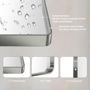 LOAAO 84X32 Inch Brushed Nickel Bathroom Mirror, Rounded Rectangle Silver Metal Frame Mirror, Brushed Nickel, Anti-Rust, Hangs Horizontally or Vertically - Image 5