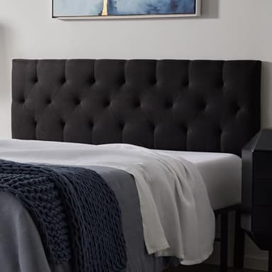 LUCID Mid-Rise Upholstered Headboard - Diamond Tufted - Padded Polyester - Adjustable Height from 34” to 46” - Easy Assembly - Bed Frame or Wall Mount - Sturdy - Black - Full / Full XL Size - Image 1