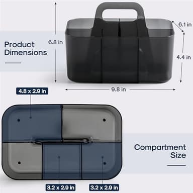 Multiuse Caddy Organizer with Handle - Stackable Plastic Bin - Divided Storage Tote Holder for Art Craft Supplies, Makeup, Bathroom, Shower, Cleaning, Kitchen, Office, Dorm, Desktop - Clear Black - Image 5