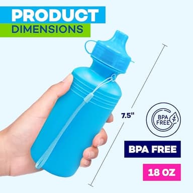 4E's Novelty Bulk Water Sports Bottles for Kids 18 oz - 12 Pack Squeeze Reusable Plastic, Neon Colors, BPA Free, Kids Water Bottles Party Favor Gift Giveaways, End of Year Student Gifts from Teacher - Image 3